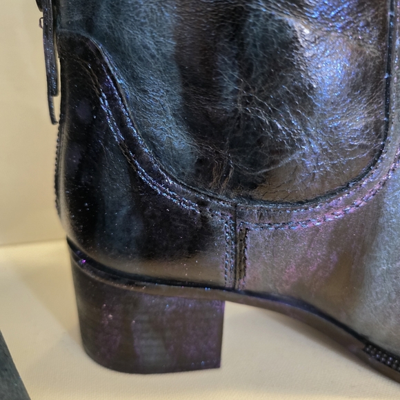 HANDCRAFTED Upcycled Leather Ankle Boots HANDPAINTED Steampunk Booties Size 7 - Picture 7 of 17